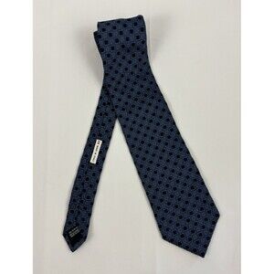 Alby Men's 100% Silk Neck Tie  Made in Italy Blue Black Geometric Pattern